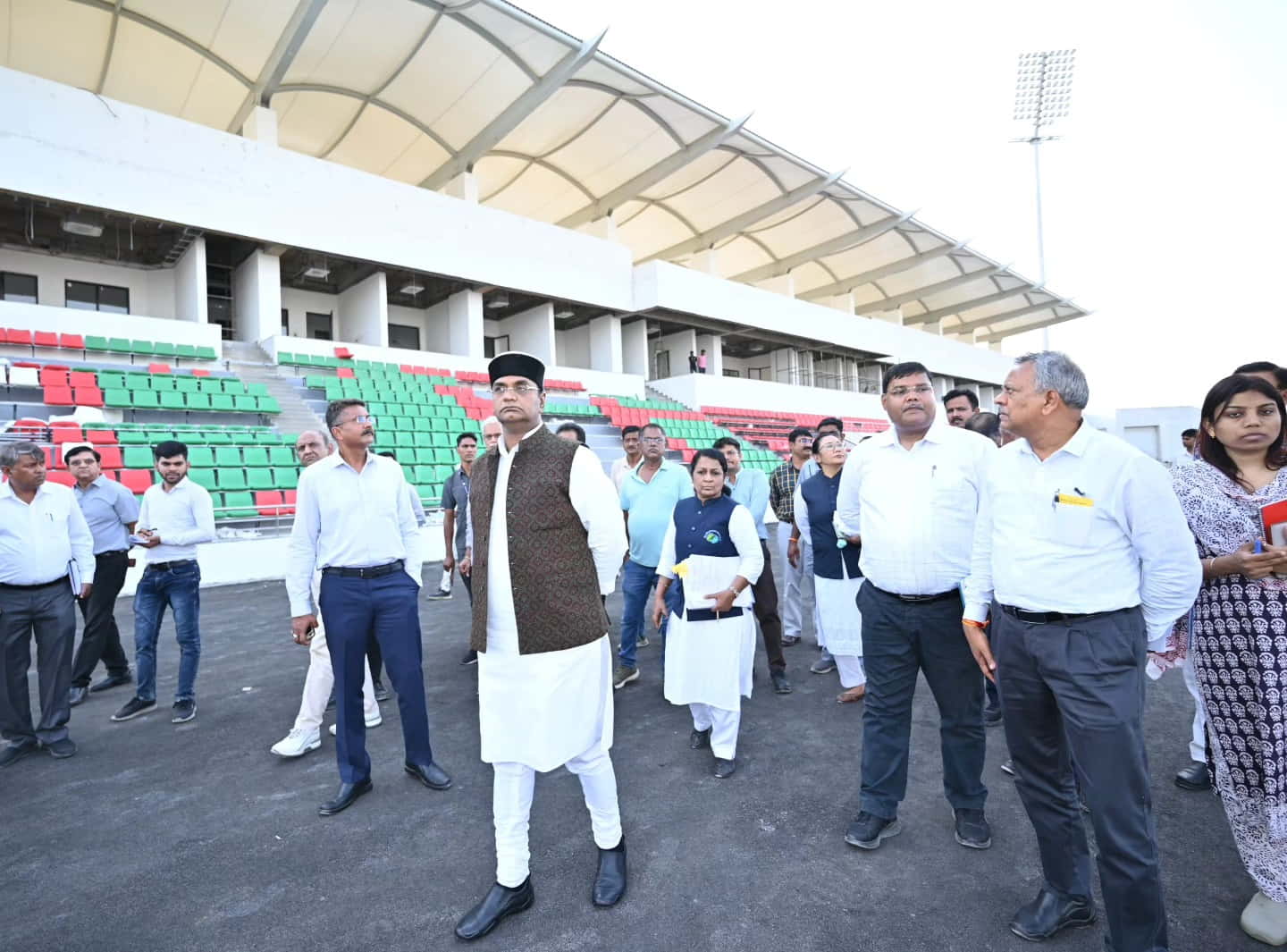 Inspection of the international sports complex under construction at Barkheda Nathu