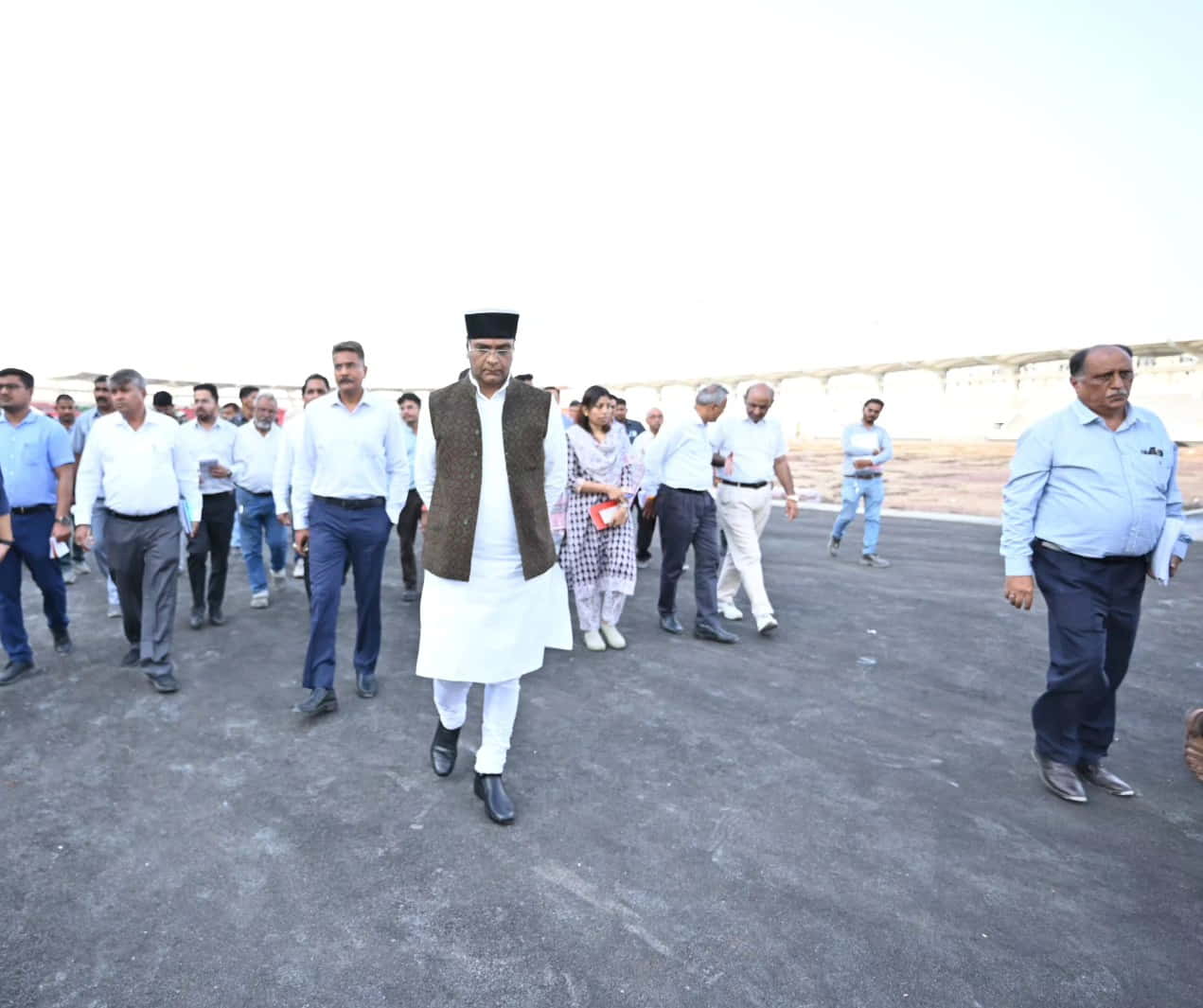 Inspection of the international sports complex under construction at Barkheda Nathu